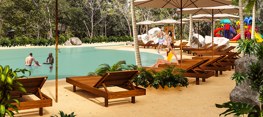 Reposeras y alberca - Ocean Village